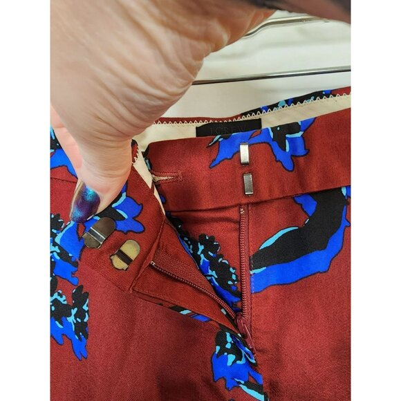 J. Crew Collection Crop Pants Sz 6 Floral Silk Wool Blend Red Blue Bright - Picture 4 of 6